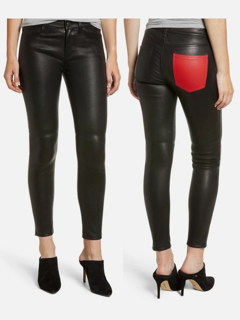 NWT $998 Current Elliott Stiletto Ankle Skinny Leather Pants Size 26